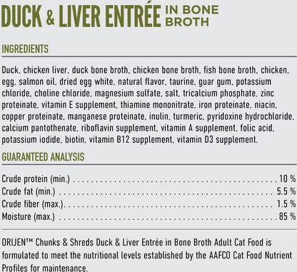 Orijen Grain Free Chunks & Shreds, Duck & Liver Wet Cat Food (3oz)