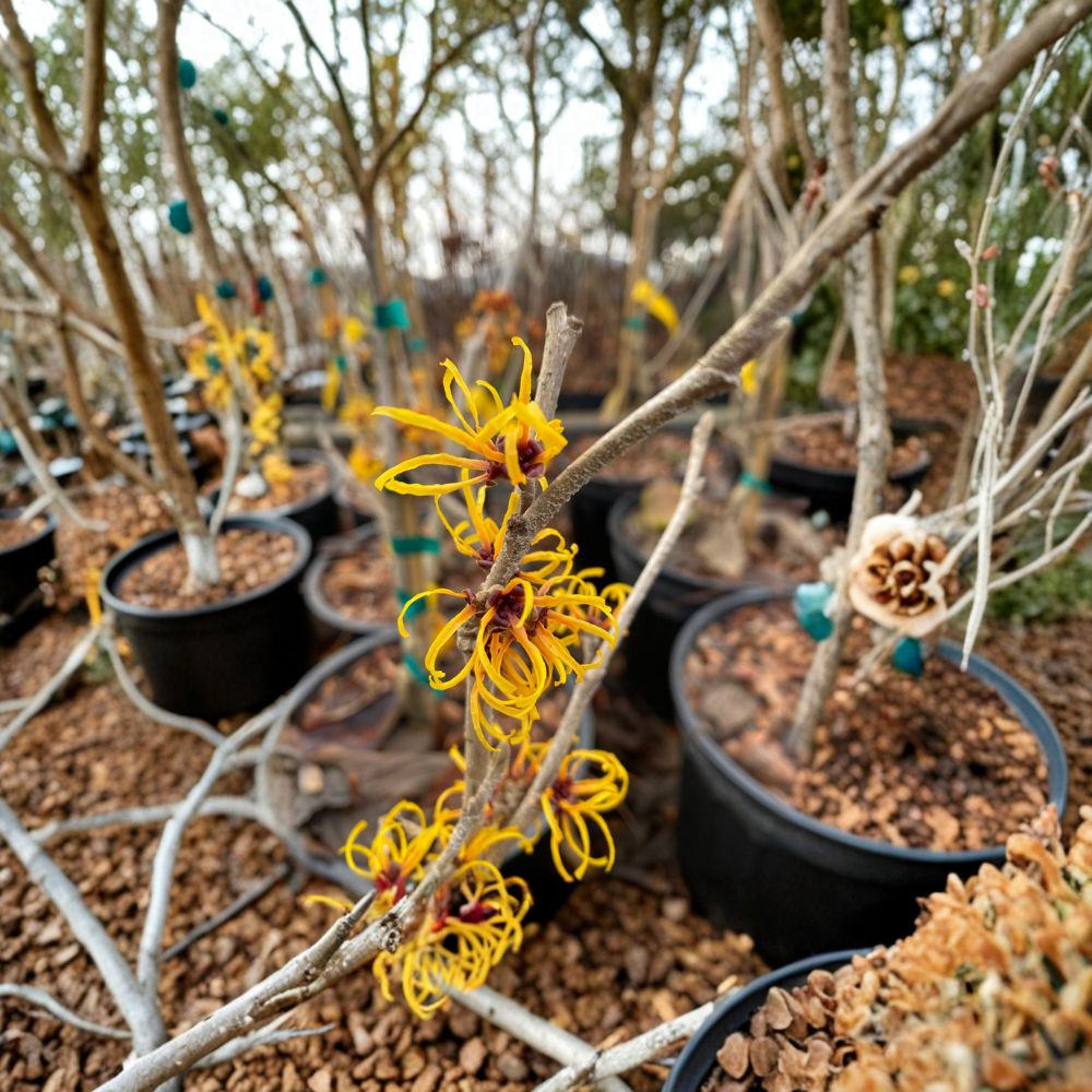 Hamamelis x intermedia 'Basma' Witch Hazel Live Plant - 12 Inch, 1 Year Graft, Yellow-Orange Winter Blooms