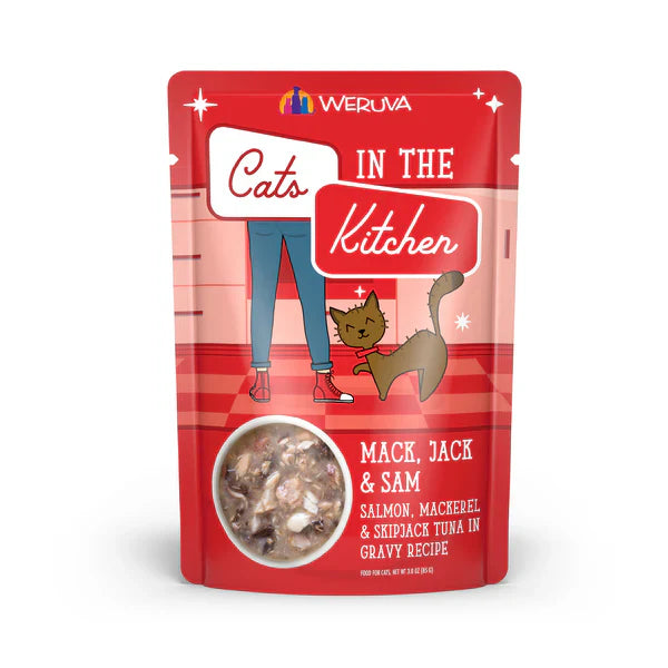Cats in the Kitchen Mack, Jack and Sam Salmon, Mackerel & Skipjack Tuna in Gravy (3oz)