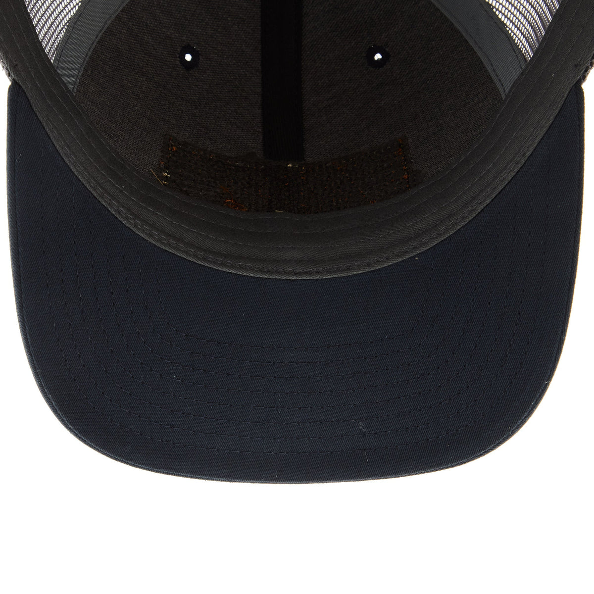Navy And Charcoal Leather Patch Logo Mesh Back Cap