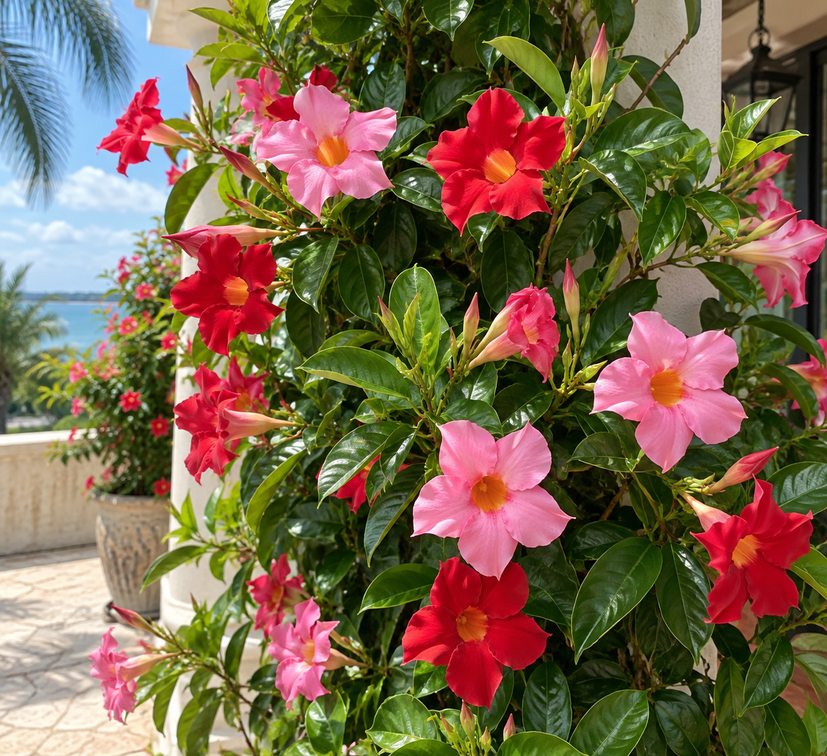 Mandevilla Sanderi - 50 Seeds - Brazilian Jasmine Beautiful and Colorful Fragrance Blooms Easy Care Requirement