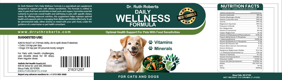 Daily Wellness Formula — Glandular-Free Multivitamin for Dogs & Cats with Beef, Pork, or Organ Sensitivities