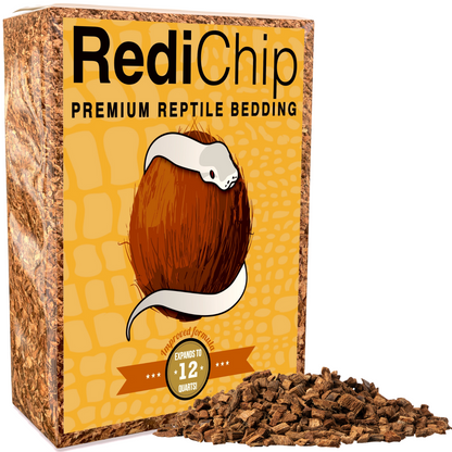 RediChip Premium medium-sized organic coconut chips substrate for reptile enclosures, ready-to-use, clean, and humidity-retentive