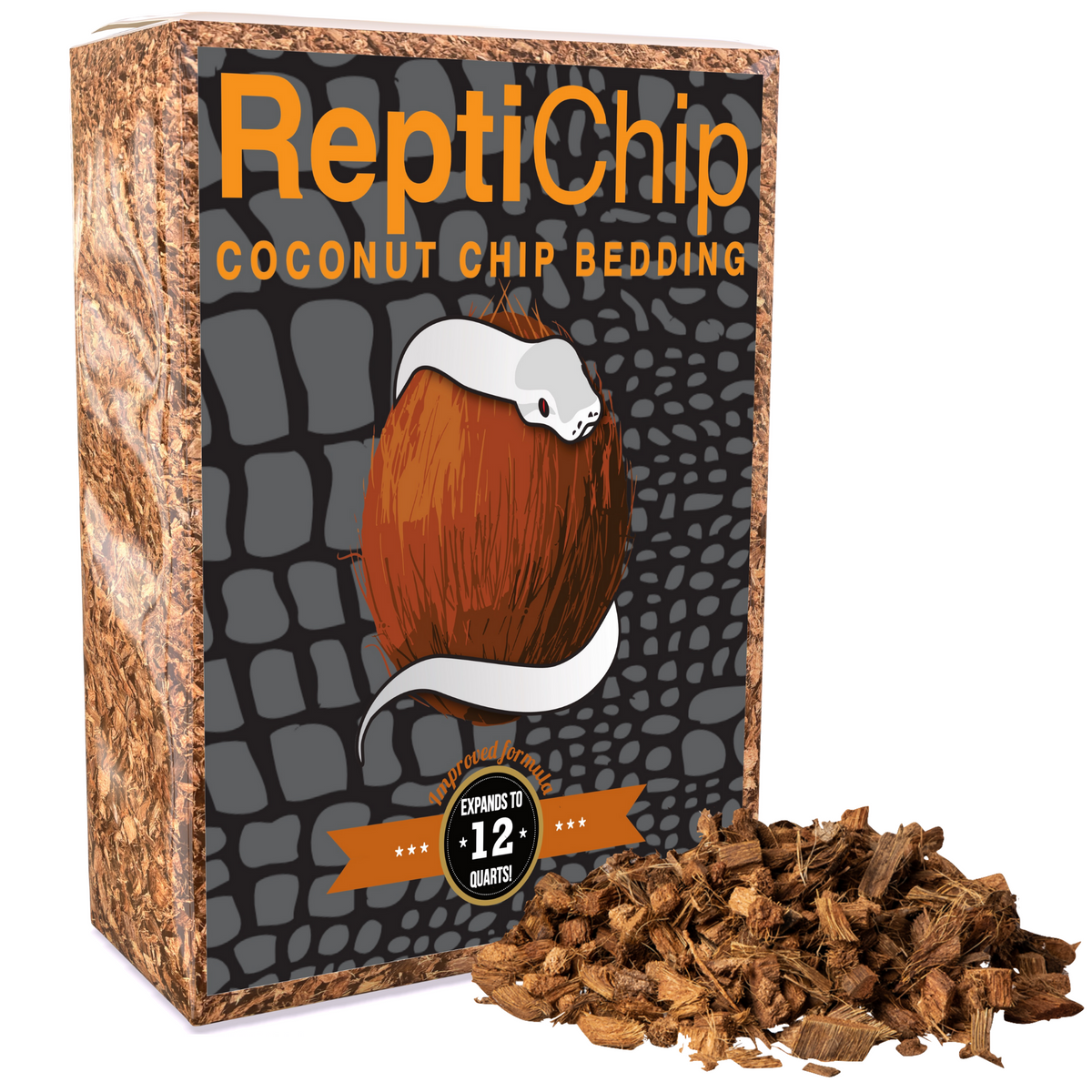 Bag of ReptiChip Coarse Coconut Chip Mix ready-to-use organic reptile substrate