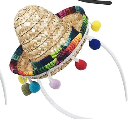 Mexican Mini Hat Headband Party Festival Pet Costume Cute Cat Dog Small Hat Adjustable Holiday Outfit Fun Halloween Birthday