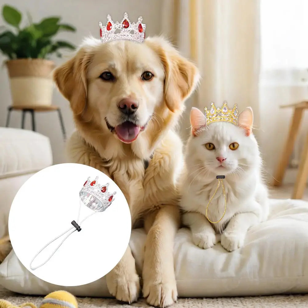 Pet Crown Hat with Adjustable String, Cute Dog Cat Tiara Headband for Birthday, Party, Photo Shoot, Pet Costume Accessory