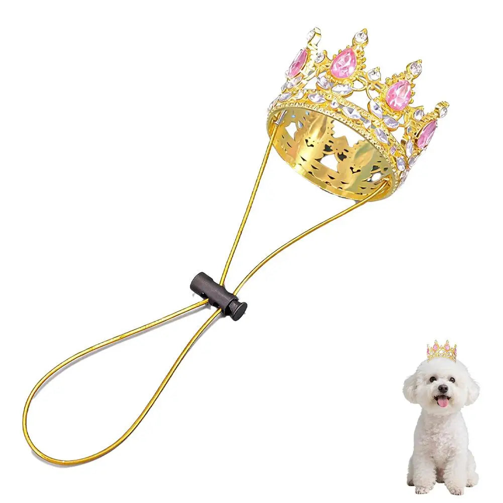 Pet Crown Hat with Adjustable String, Cute Dog Cat Tiara Headband for Birthday, Party, Photo Shoot, Pet Costume Accessory