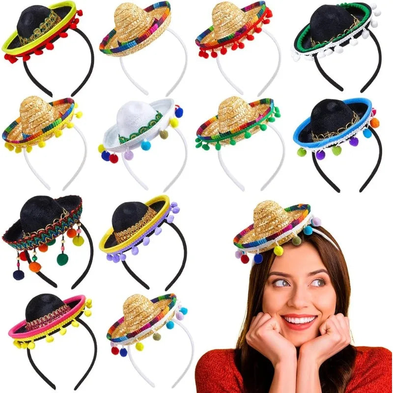 Mexican Mini Hat Headband Party Festival Pet Costume Cute Cat Dog Small Hat Adjustable Holiday Outfit Fun Halloween Birthday