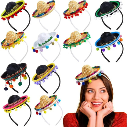 Mexican Mini Hat Headband Party Festival Pet Costume Cute Cat Dog Small Hat Adjustable Holiday Outfit Fun Halloween Birthday