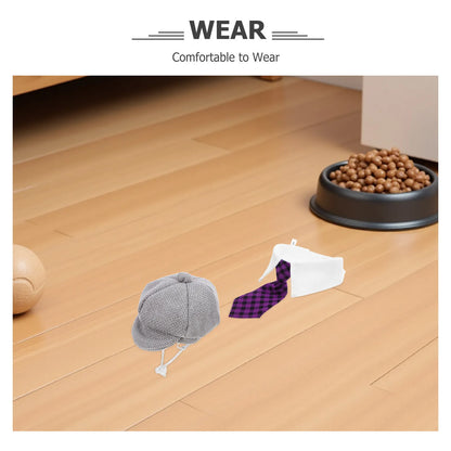 1Set Pet Beret Hat Bowtie French Artist Pet Costume Holiday Party Dog Cat Hat Small Dog Beret Cat Headwear Photo Prop