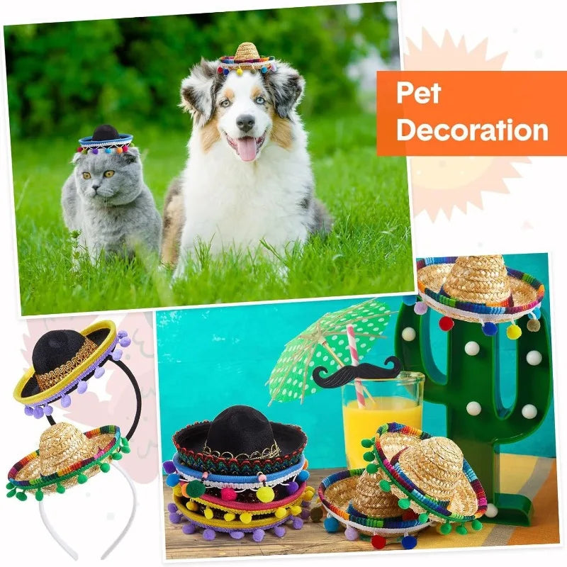 Mexican Mini Hat Headband Party Festival Pet Costume Cute Cat Dog Small Hat Adjustable Holiday Outfit Fun Halloween Birthday