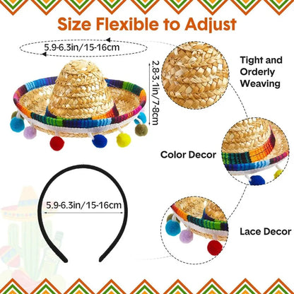 Mexican Mini Hat Headband Party Festival Pet Costume Cute Cat Dog Small Hat Adjustable Holiday Outfit Fun Halloween Birthday