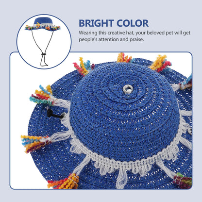 Stylish Lightweight Dog Straw Hat Pet Costume Hat for Photos Parties Daily Wear Adjustable Comfortable Sombrero Head Decor