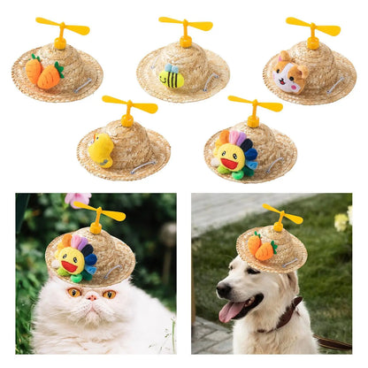 Pet Straw Hat Cute Party Dress up Adjustable Chin Strap Dog Hat Pets Accessory Pet Costume Hat for Outdoor Sports Summer Walking