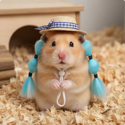 Small Pet Hat Decorative Plaid Ribbon Straw Hat Pet Costume Lightweight Breathable for Birds