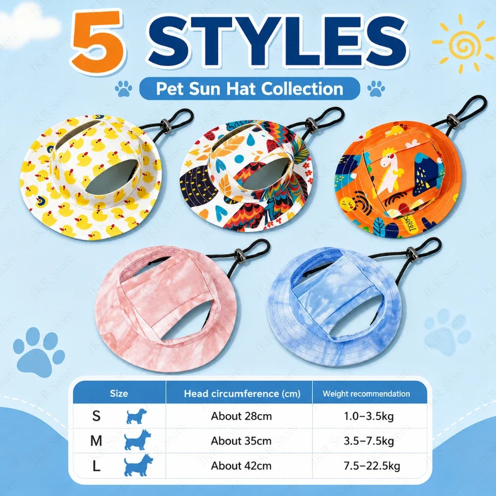 Adjustable Dog Cap Printed Puppy Hat for Small Medium Dogs Pug Corgi Dachshund Outdoor Sun Shade Daily Pet Costume Accessory Use