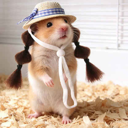 Small Pet Hat Decorative Plaid Ribbon Straw Hat Pet Costume Lightweight Breathable for Birds