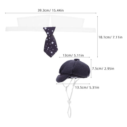 1Set Pet Beret Hat Bowtie French Artist Pet Costume Holiday Party Dog Cat Hat Small Dog Beret Cat Headwear Photo Prop