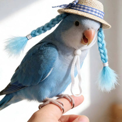 Small Pet Hat Decorative Plaid Ribbon Straw Hat Pet Costume Lightweight Breathable for Birds