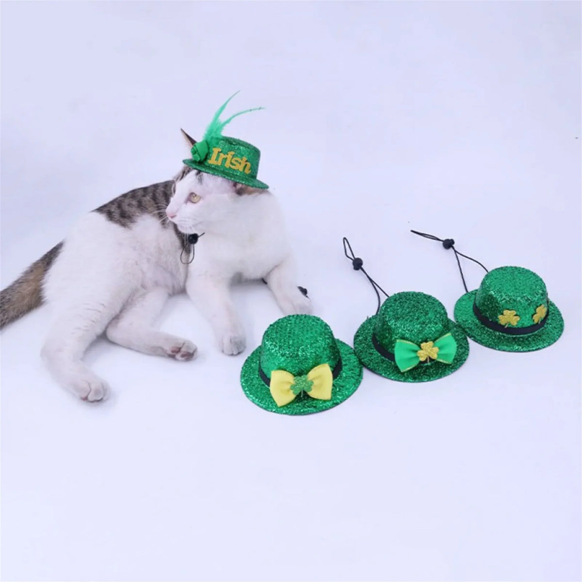 St Patrick s Day Pet Costume Set 4Pcs Irish Hat and Bow Tie for Small Dogs and Cats Green Shamrock Party Supplies for Pets