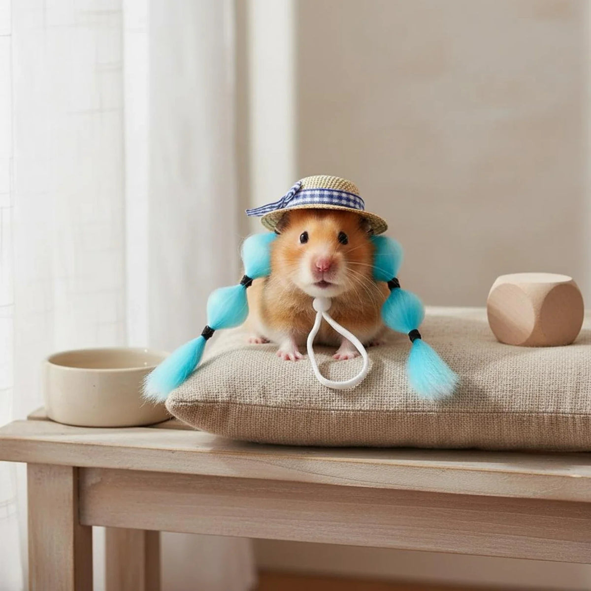 Small Pet Hat Decorative Plaid Ribbon Straw Hat Pet Costume Lightweight Breathable for Birds
