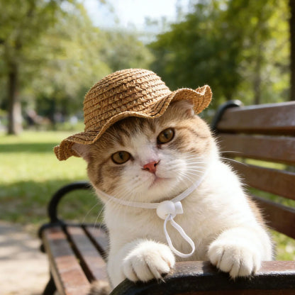 Pet Woven Straw Hat For Cats Cute Cat Headwear Fashion Pet Costume Accessories For Photo Shoot Pet Dress Up Supplies