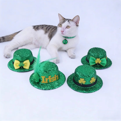 St Patrick s Day Pet Costume Set 4Pcs Irish Hat and Bow Tie for Small Dogs and Cats Green Shamrock Party Supplies for Pets