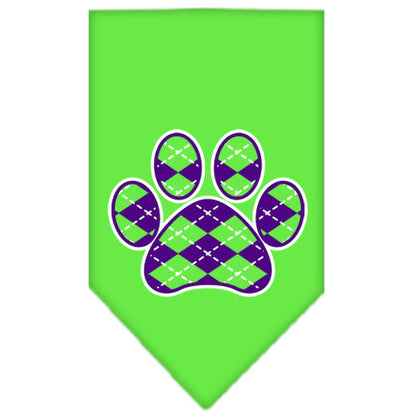 Pet and Dog Bandana Screen Printed, "Purple Argyle Paw"