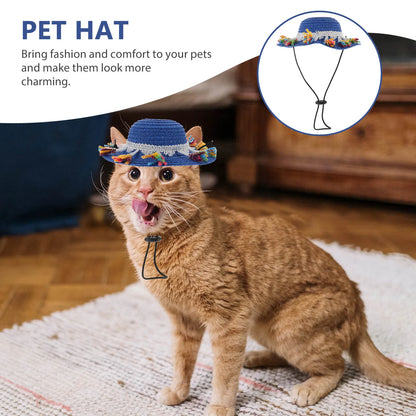 Stylish Lightweight Dog Straw Hat Pet Costume Hat for Photos Parties Daily Wear Adjustable Comfortable Sombrero Head Decor