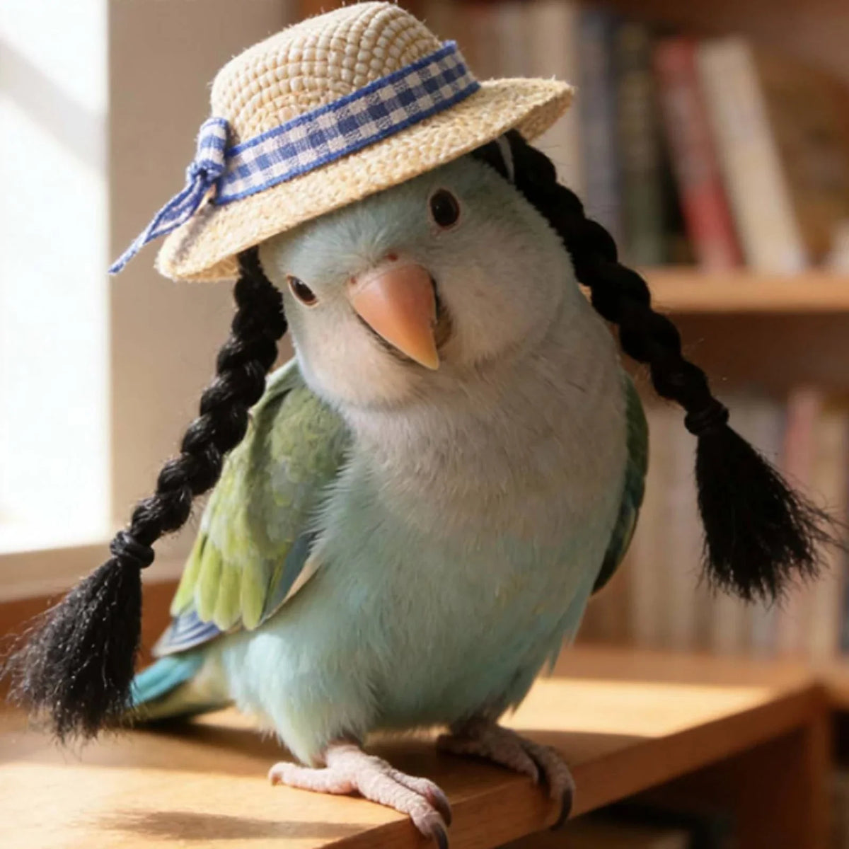 Small Pet Hat Decorative Plaid Ribbon Straw Hat Pet Costume Lightweight Breathable for Birds
