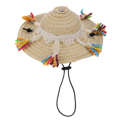 Stylish Lightweight Dog Straw Hat Pet Costume Hat for Photos Parties Daily Wear Adjustable Comfortable Sombrero Head Decor