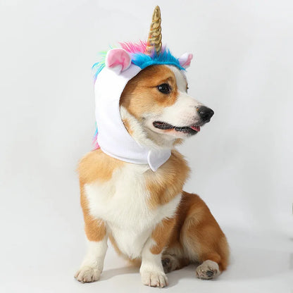 Rainbow Plush Pet Unicorn Hat for Dogs And Cats with Horn Halloween Cosplay Party Photo Props Small Pet Costume Headwear