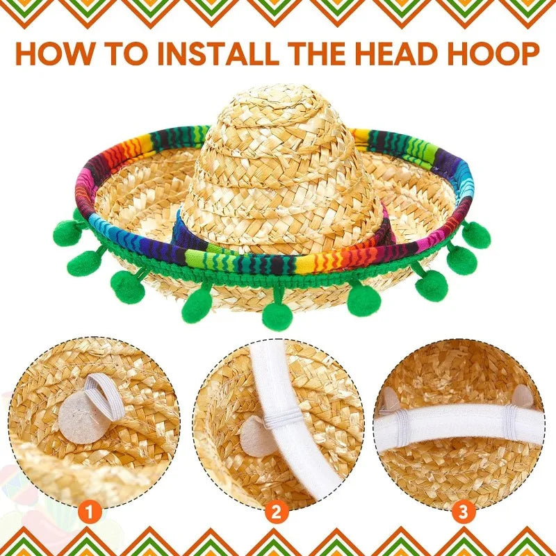 Mexican Mini Hat Headband Party Festival Pet Costume Cute Cat Dog Small Hat Adjustable Holiday Outfit Fun Halloween Birthday