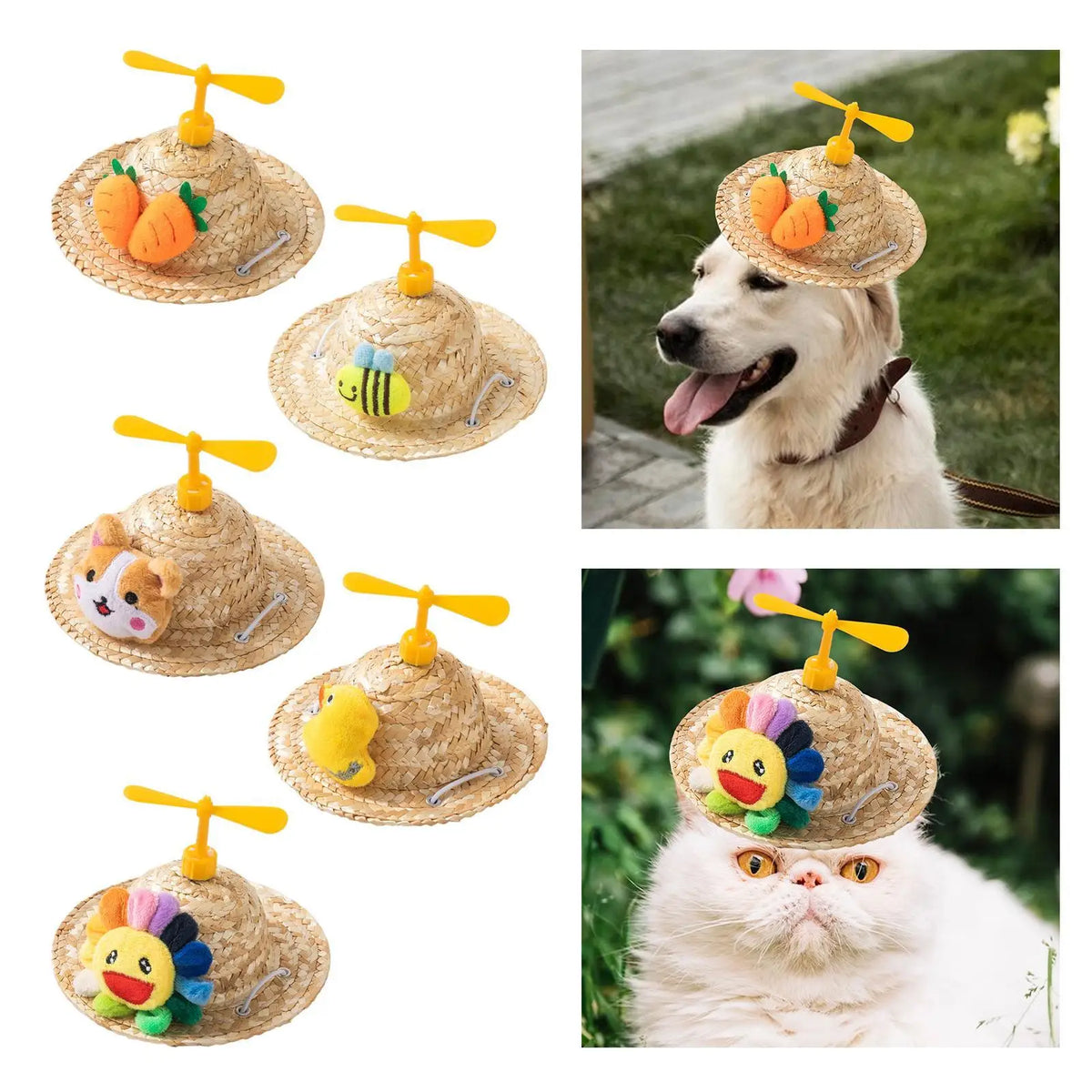 Pet Straw Hat Cute Party Dress up Adjustable Chin Strap Dog Hat Pets Accessory Pet Costume Hat for Outdoor Sports Summer Walking