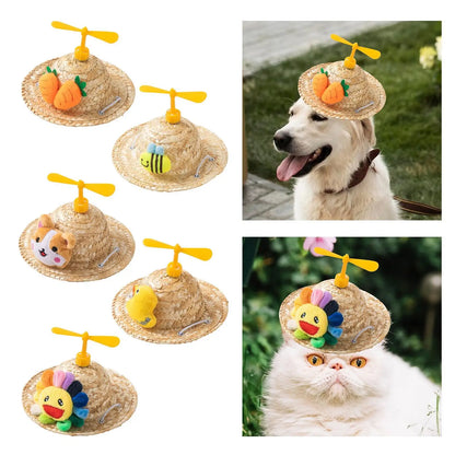 Pet Straw Hat Cute Party Dress up Adjustable Chin Strap Dog Hat Pets Accessory Pet Costume Hat for Outdoor Sports Summer Walking