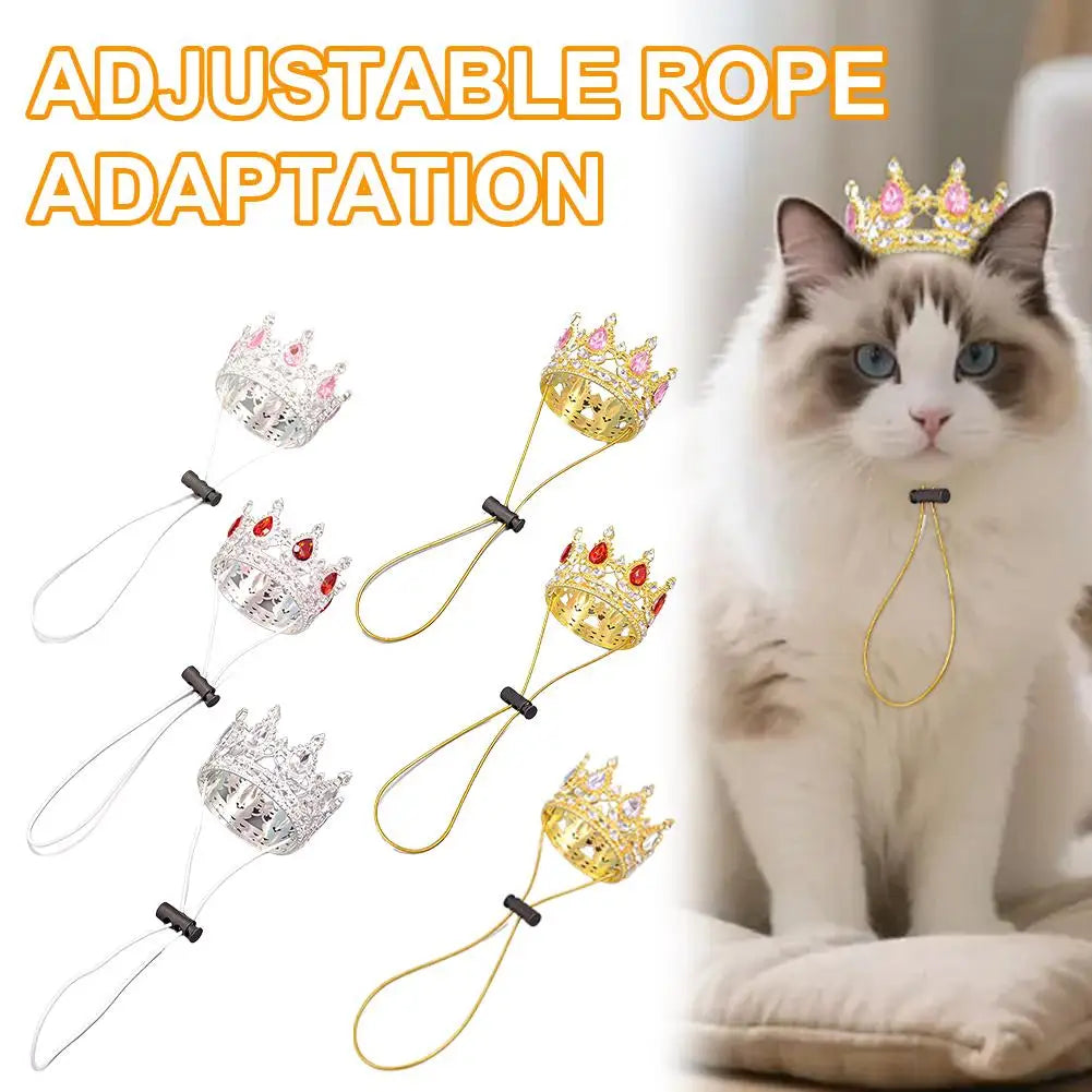 Pet Crown Hat with Adjustable String, Cute Dog Cat Tiara Headband for Birthday, Party, Photo Shoot, Pet Costume Accessory