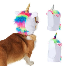 Rainbow Plush Pet Unicorn Hat for Dogs And Cats with Horn Halloween Cosplay Party Photo Props Small Pet Costume Headwear