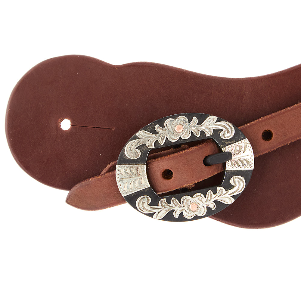 WD-CSSO-34 Mens Heavy Oiled Cowboy Spur Straps With Floral Buckles