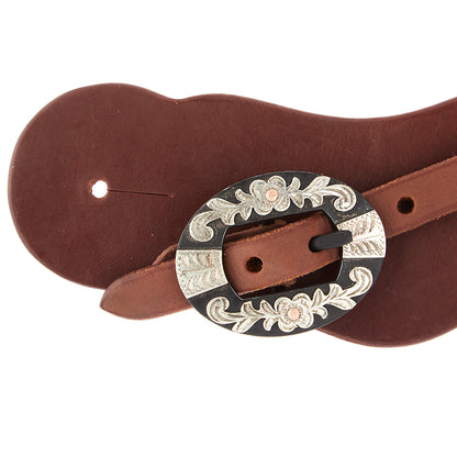 WD-CSSO-34 Mens Heavy Oiled Cowboy Spur Straps With Floral Buckles