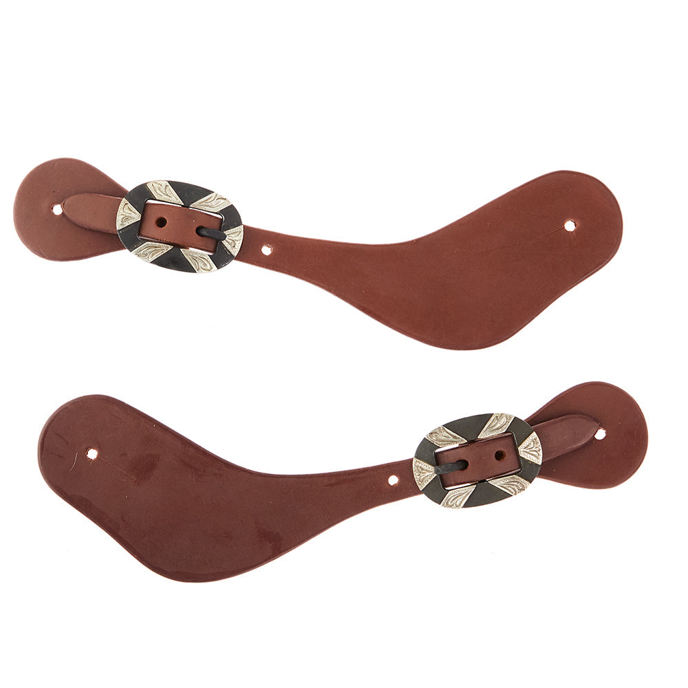 WD-DWSSO-20 Mens Oiled Dove Wing Spur Straps With Oval Silver Bar Buckles