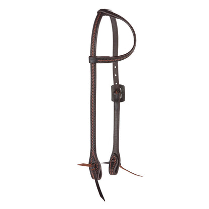 WD-RTSEH-HO-2 Heavy Oiled Rope Tooling Silver Bar Double Buckle 5 8 Inch Single Ear Headstall