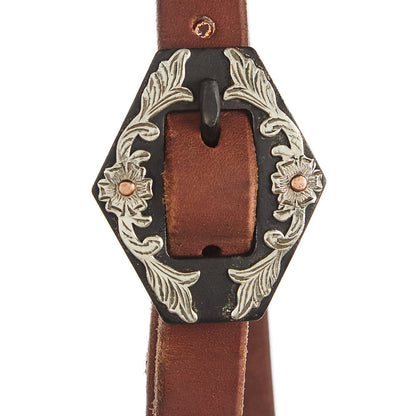 WD-SLEHO-27 Heavy Oil Harness Leather Diamond Floral Single Buckle Slit Ear Headstall