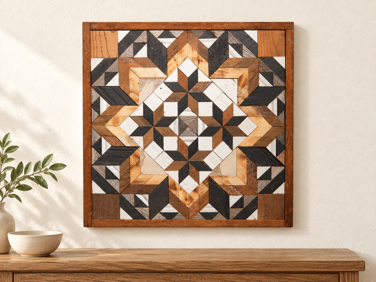 Amish Handmade Barn Quilt Wall Art – Reclaimed Barn Wood – 20.75” x 20.75”