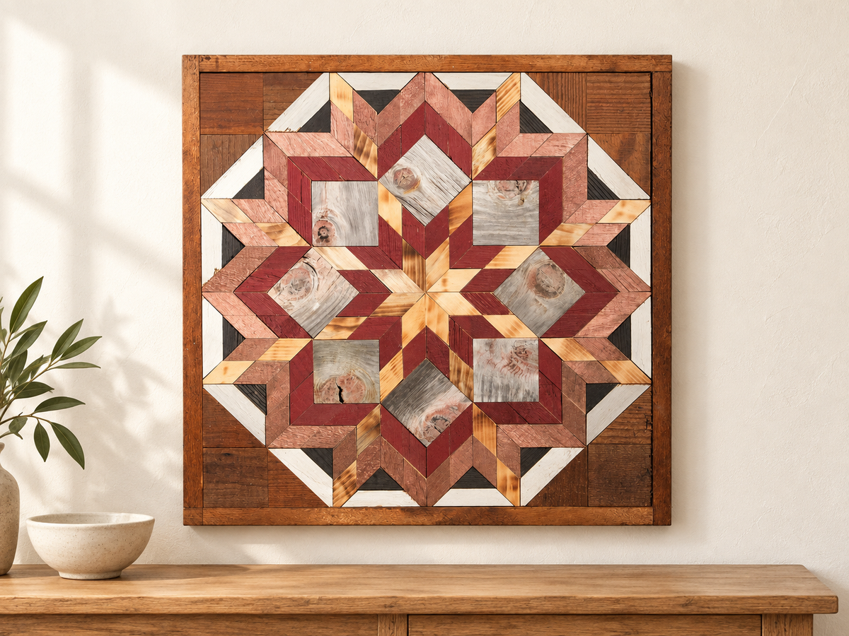 Amish Handmade Barn Quilt Wall Art – Reclaimed Barn Wood – 20.75” x 20.75”