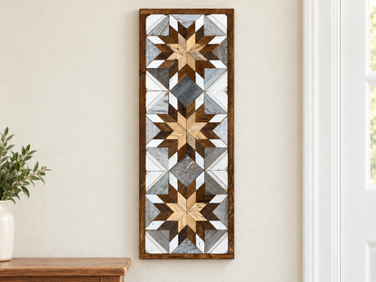 Handmade Amish Barn Quilt Banner Wall Art – 10.5in x 30in Reclaimed Wood Mosaic