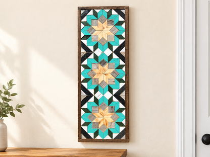 Handmade Amish Barn Quilt Banner Wall Art – 10.5in x 30in Reclaimed Wood Mosaic