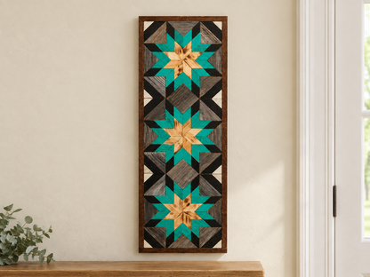 Handmade Amish Barn Quilt Banner Wall Art – 10.5in x 30in Reclaimed Wood Mosaic