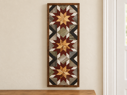 Handmade Amish Barn Quilt Banner Wall Art – 10.5in x 30in Reclaimed Wood Mosaic