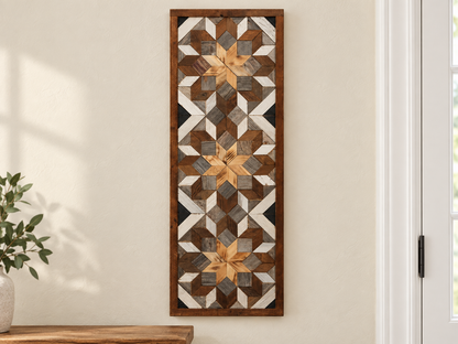 Handmade Amish Barn Quilt Banner Wall Art – 10.5in x 30in Reclaimed Wood Mosaic