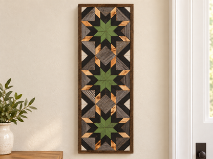 Handmade Amish Barn Quilt Banner Wall Art – 10.5in x 30in Reclaimed Wood Mosaic